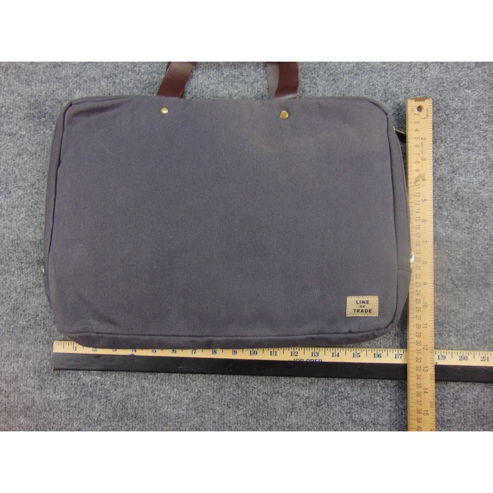 Line of Trade Laptop Briefcase Men Gray Canvas Leather Trim Commuter